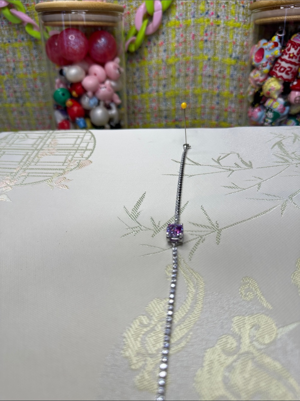 Moissanite Diamond pink/purple Rose  cut 2.2 ct 925 silver bracelet